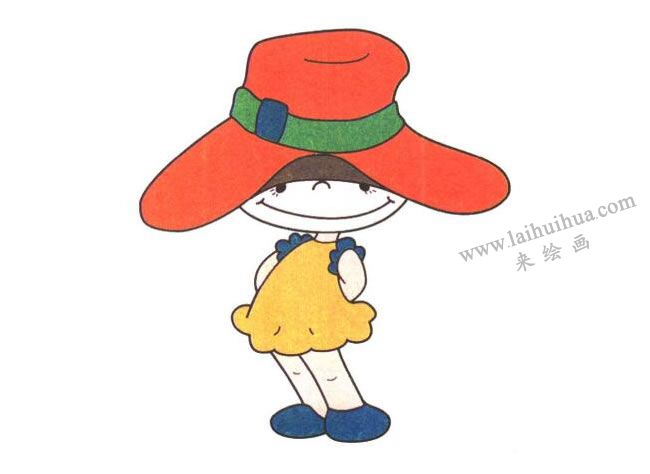 腿和脚，戴帽子的女孩儿童卡通画法步骤03