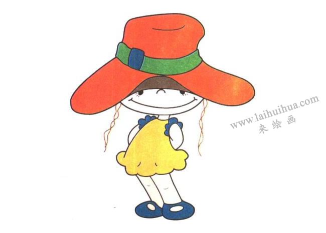 戴帽子的女孩儿童卡通画