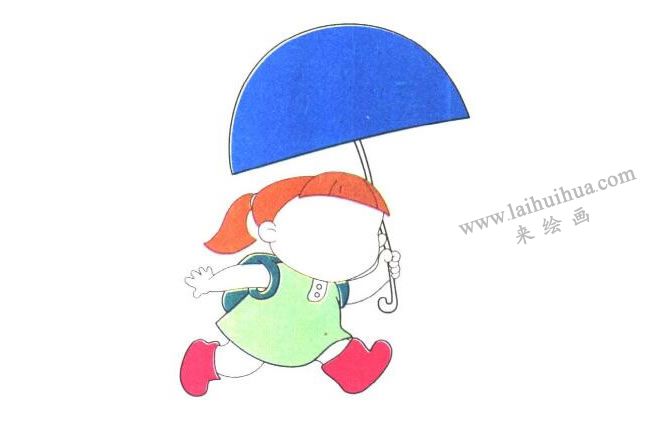 腿和小雨靴；打伞的小学生儿童卡通画法步骤03