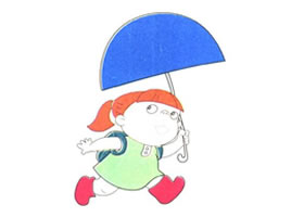 打伞的小学生儿童卡通画