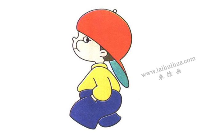 裤子；吹口哨的男孩儿童卡通画法步骤03