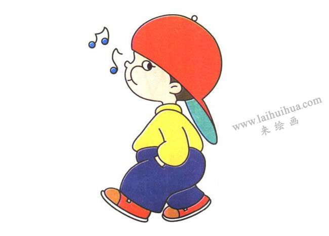 吹口哨的男孩儿童卡通画