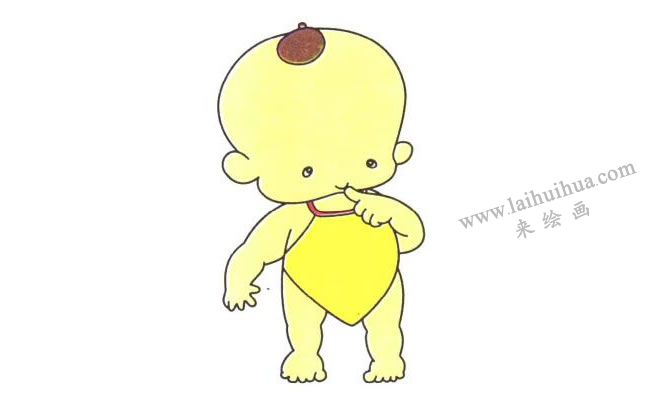 身体和兜兜；戴兜兜的小孩儿童卡通画法步骤03
