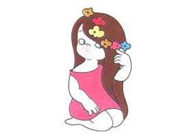 戴花的女孩儿童卡通画