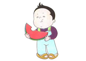 吃西瓜的胖胖儿童卡通画法步骤