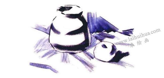 苹果和陶罐水粉画法步骤02