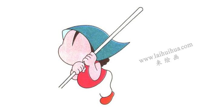 姐姐的上身、裤子和左脚；爱劳动的姐姐儿童卡通画法步骤02