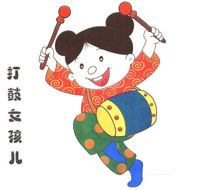 打鼓女孩的儿童卡通画法步骤