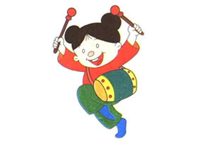 打鼓女孩的儿童卡通画法步骤