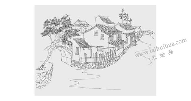 江南民居风景速写的画法步骤03