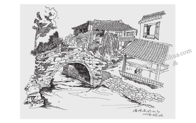 乌镇小景风景速写的画法步骤04