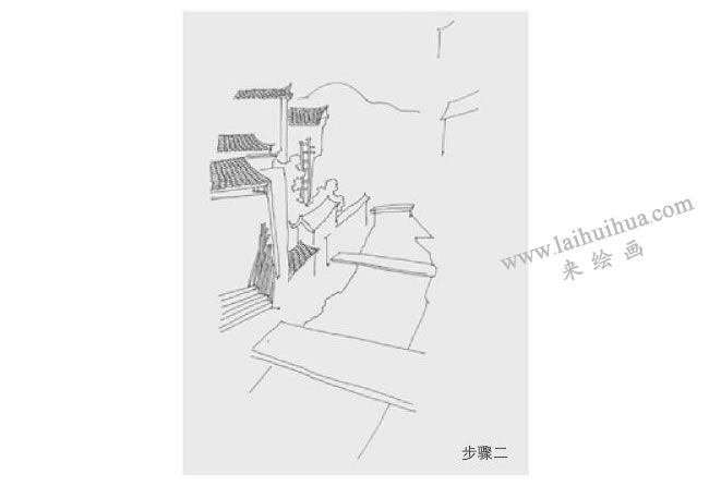 婺源水渠风景速写作画步骤02