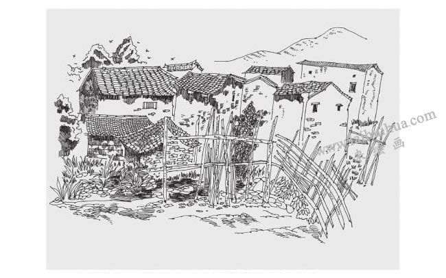 婺源小院风景速写画法步骤04