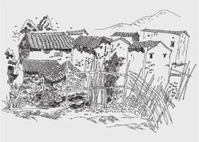 婺源小院风景速写画法步骤