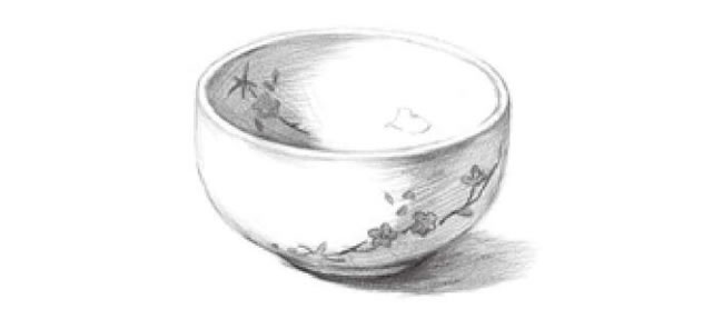 白色的陶瓷碗素描画法步骤05