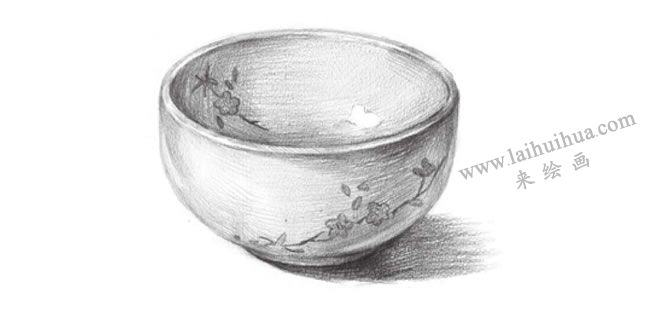 白色的陶瓷碗素描画法步骤06