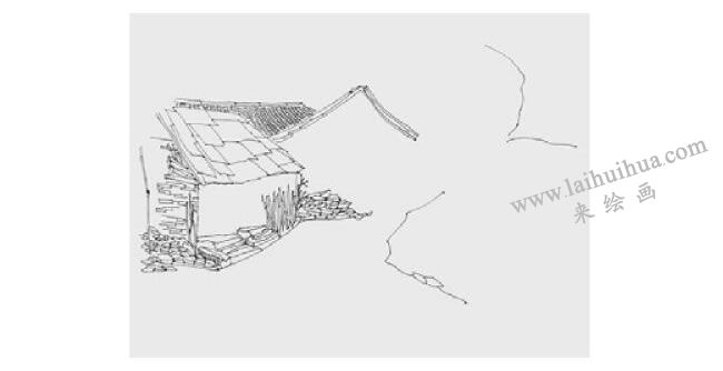 乡村小屋风景速写画法步骤02