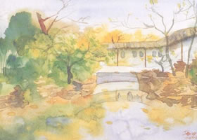 《拙政园的秋天》风景水彩画法步骤