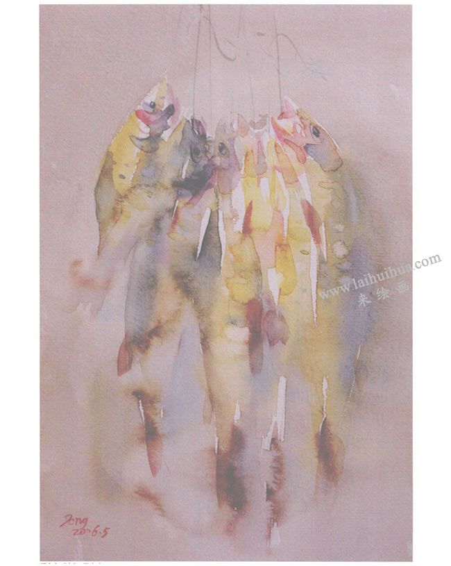 静物《鱼》水彩画