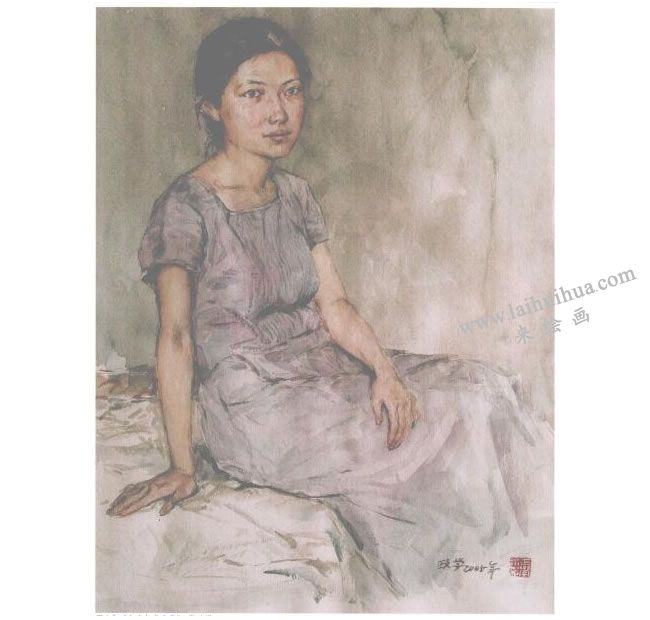 人物《女青年半身像》水彩画