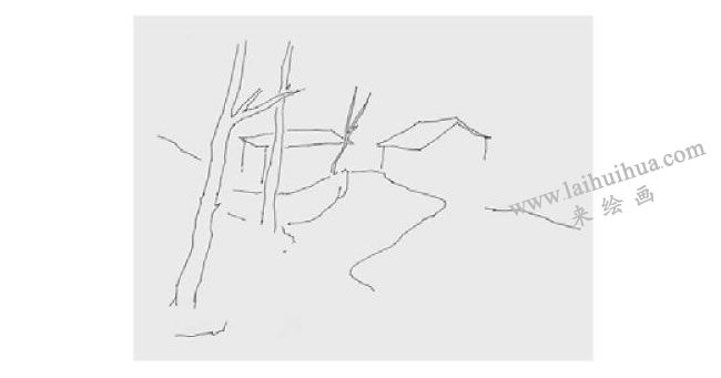 农家小径风景速写画法步骤01