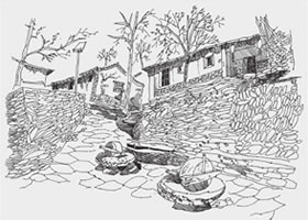 水峪古村风景速写画法步骤