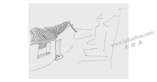 古镇小巷风景速写画法步骤02