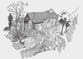 农家小院风景速写画法步骤