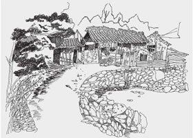 山村居民风景速写画法步骤
