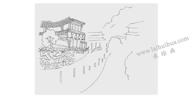 苗寨风景速写画法步骤02