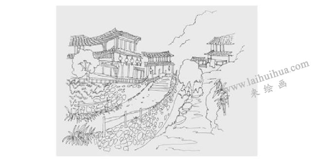 苗寨风景速写画法步骤03