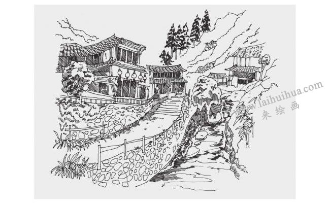 苗寨风景速写画法步骤04