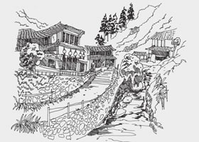 苗寨风景速写画法步骤