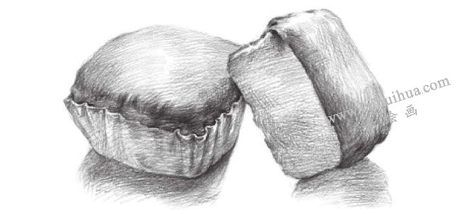 方形纸杯蛋糕素描画