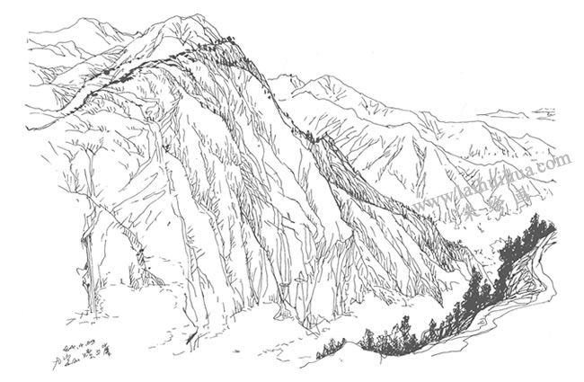 《通山九宫山》钢笔风景速写