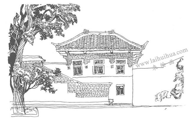 《阶梯在室外的建筑》钢笔风景速写作画步骤03