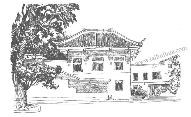 《阶梯在室外的建筑》钢笔风景速写作画步骤04