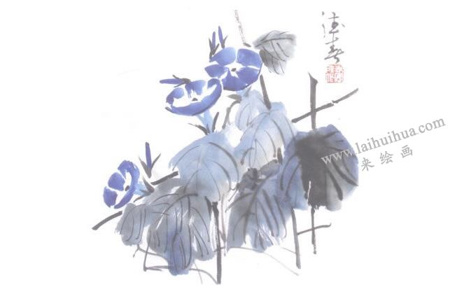 牵牛花儿童水墨画法步骤06