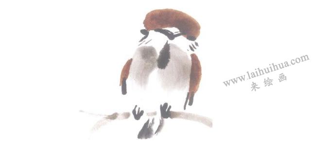 蹲式麻雀儿童水墨画法步骤05