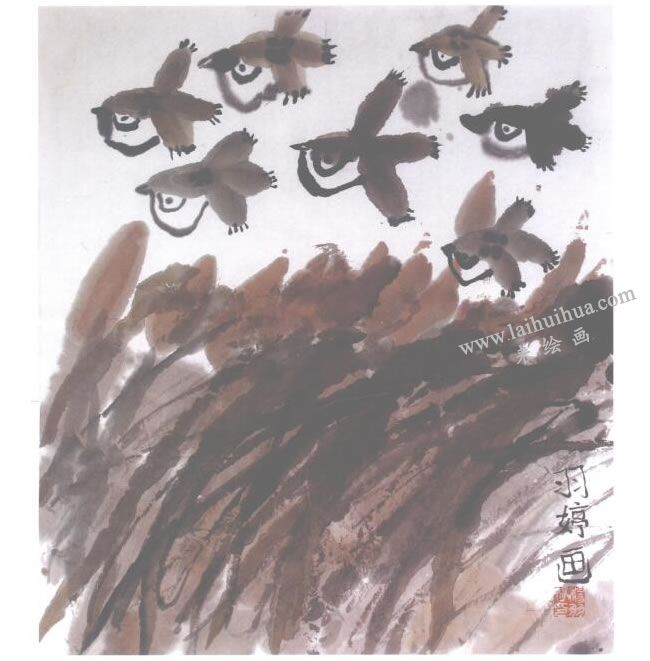 麻雀儿童水墨画作品