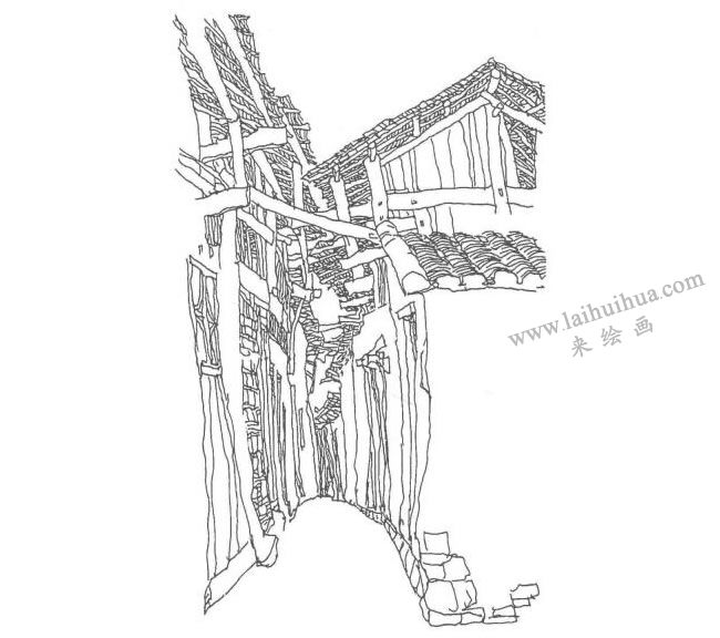 《宁厂镇上的小街》钢笔风景速写作画步骤04
