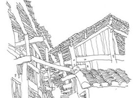 《宁厂镇上的小街》钢笔风景速写作画步骤