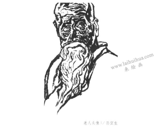 老人头像线描01
