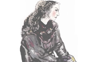 维吾尔族少女写意人物画