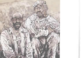 羊群与农人写意人物画