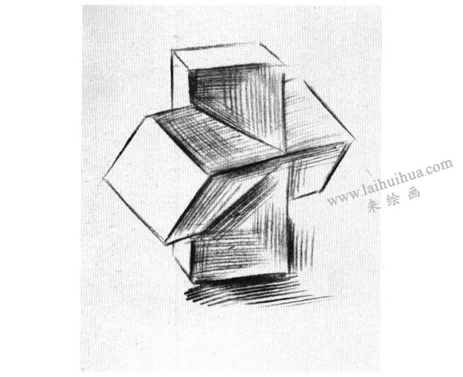 十字穿插体的素描画法步骤03