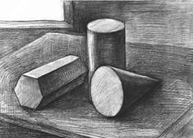 三个几何体组合素描实例（一）