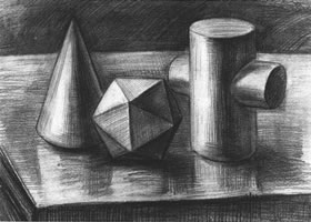三个几何体组合素描实例（三）
