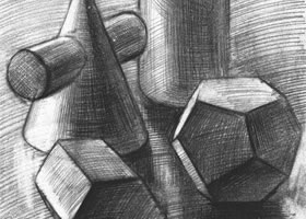 四个几何体组合素描实例（一）