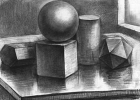 五个几何体组合素描实例（二）